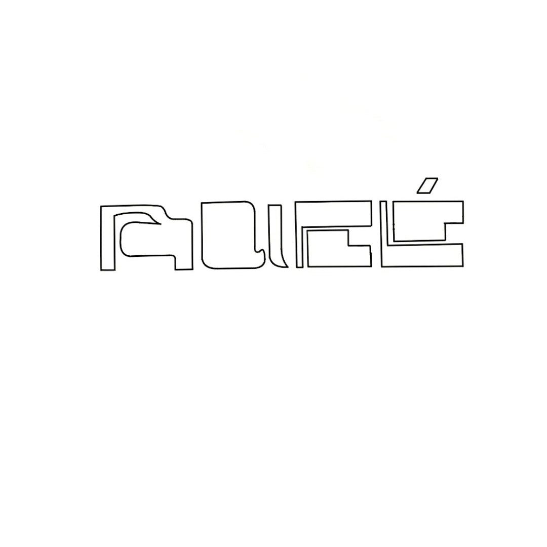 Minimalist line art spelling “Rueé” with geometric shapes on a white background