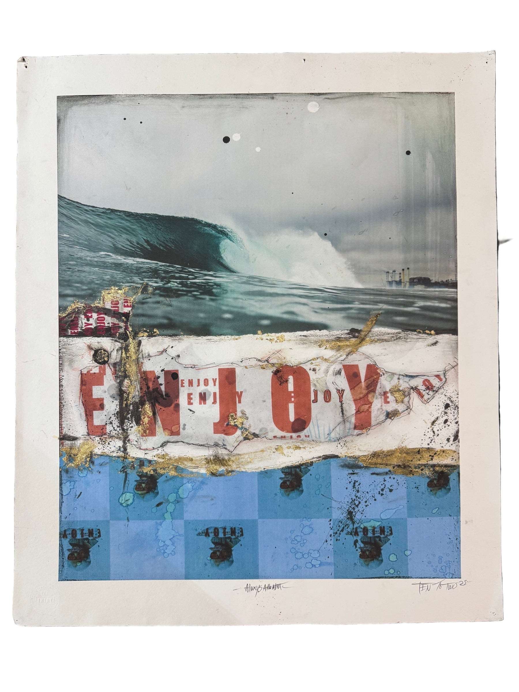 art print ocean wave enjoy gold leaf