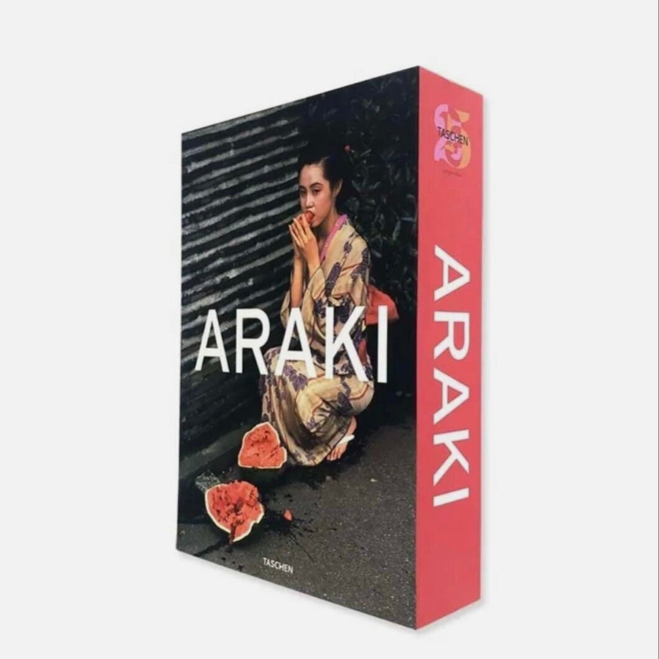 Book titled 'Araki' with artistic cover on a white background