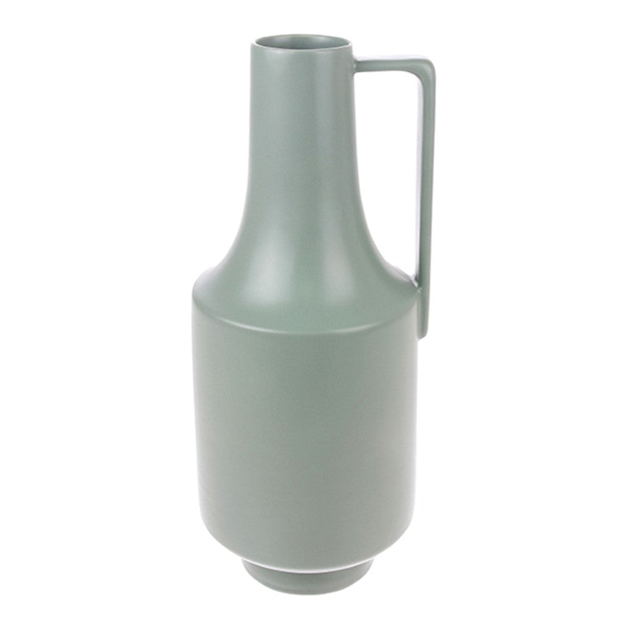 tall green vase with one handle