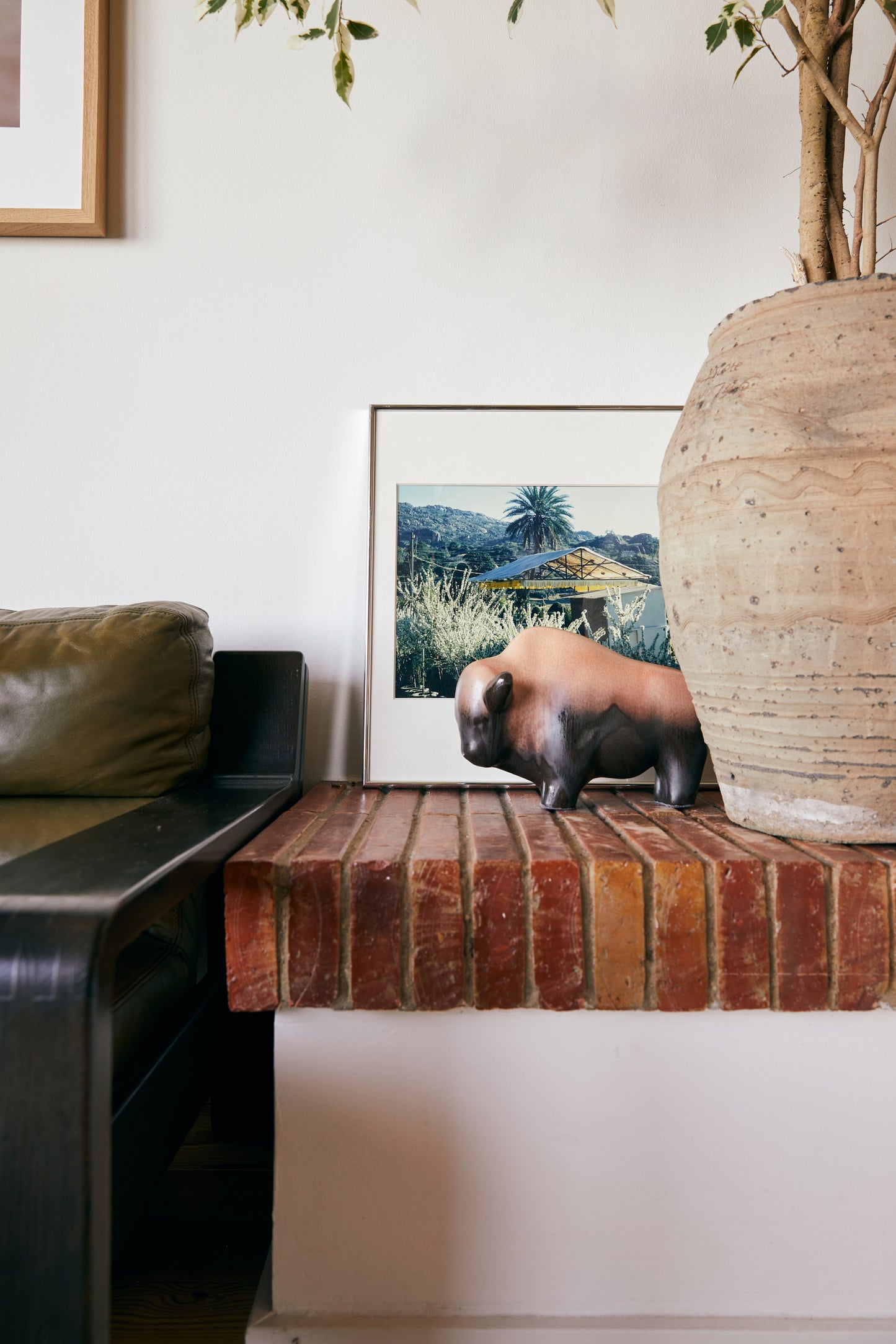 ceramic bull with brown reactive glaze finish