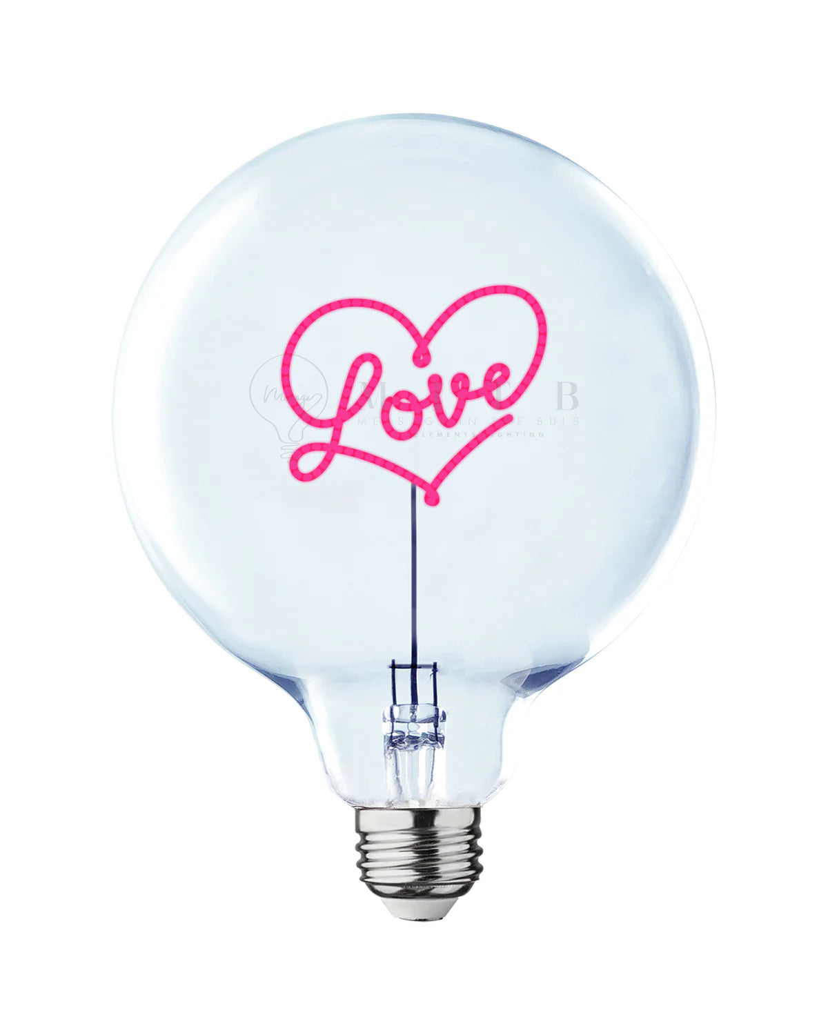 clear bulb with neon heart and love