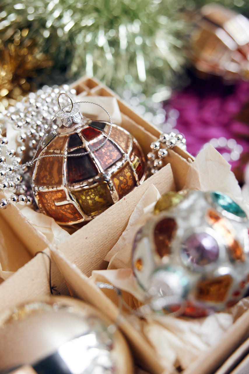 brutalist inspired hand painted glass Christmas ornament