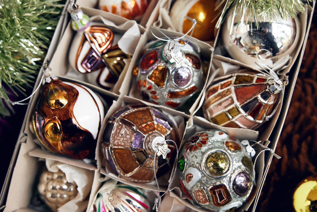 glass Christmas ornaments in box