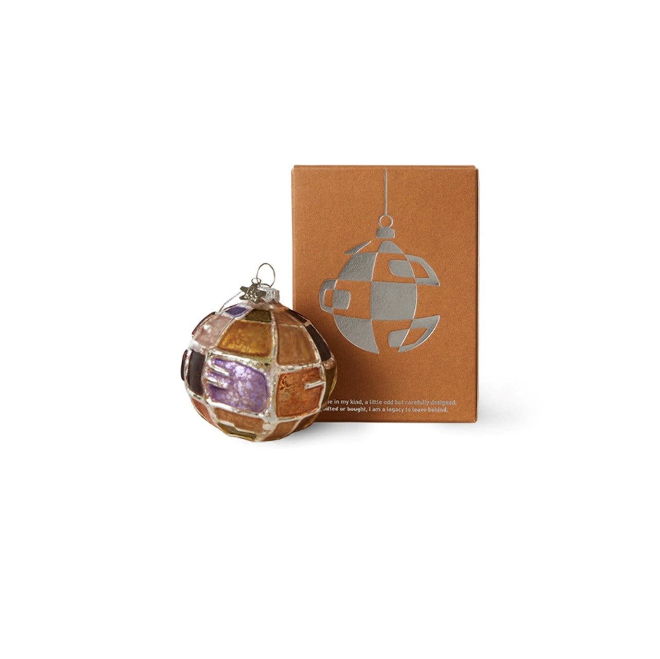 brutalist inspired hand painted glass Christmas ornament with gift box