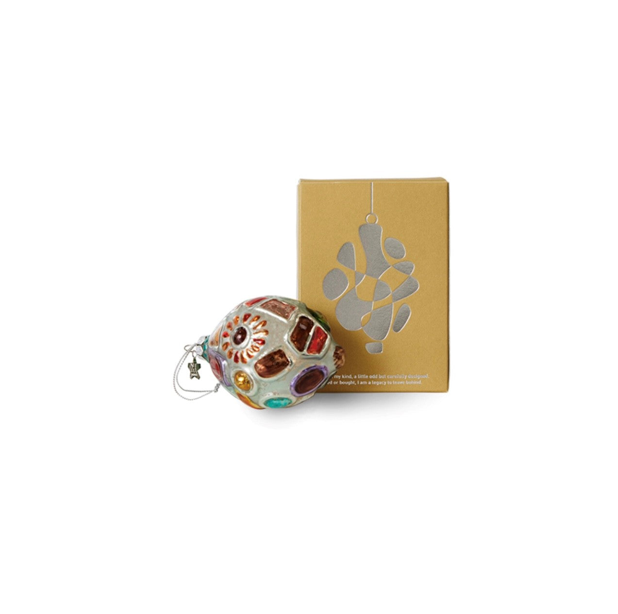 glass Christmas ornament with artsy design with box