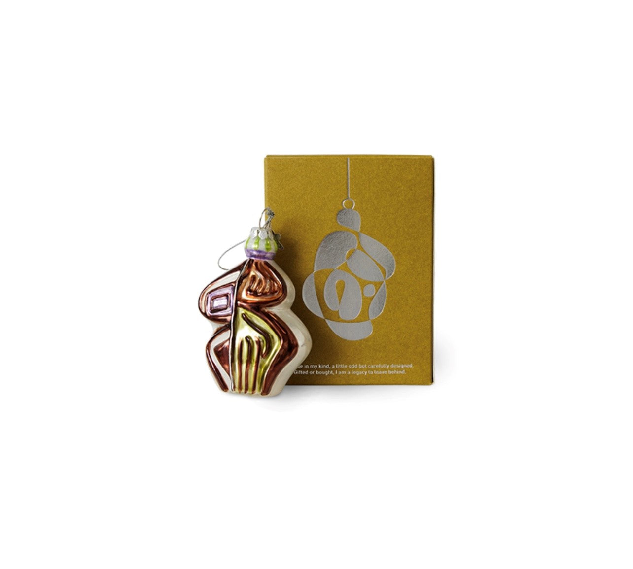 artistic multicolored Christmas ornament in warm colors with gift box