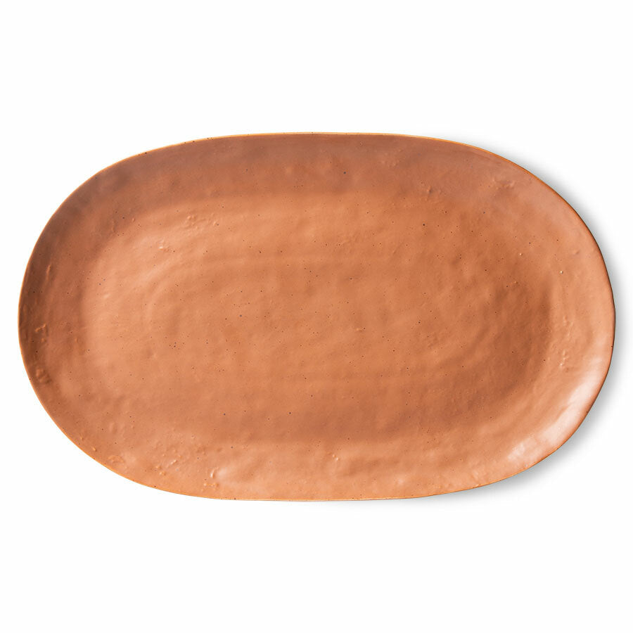 brown coral oblong shape porcelain serving tray