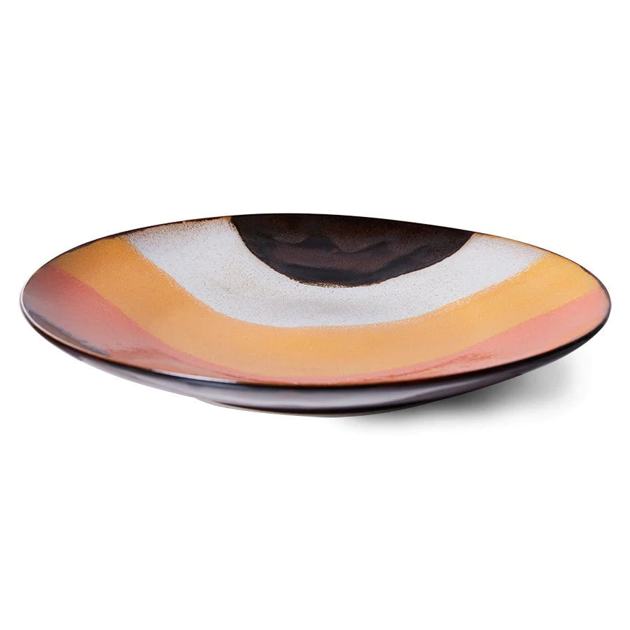 retro style side plates with retro wave in orange brown yellow and cream