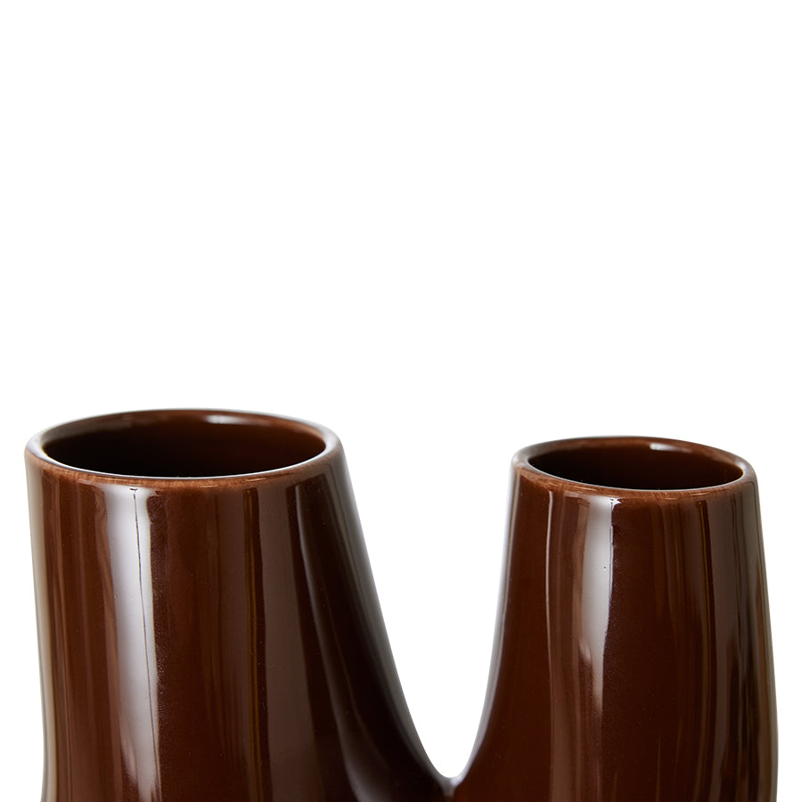 detail of espresso brown organic shaped flower vase