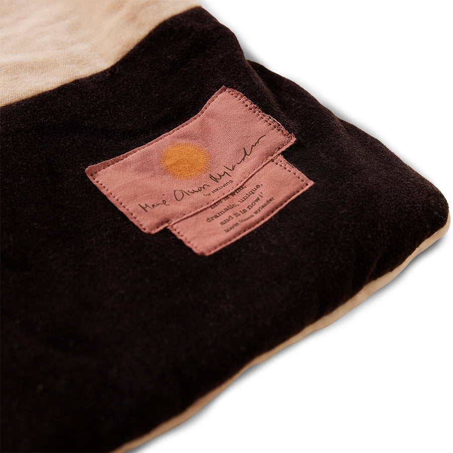 detail of label on velvet blanket