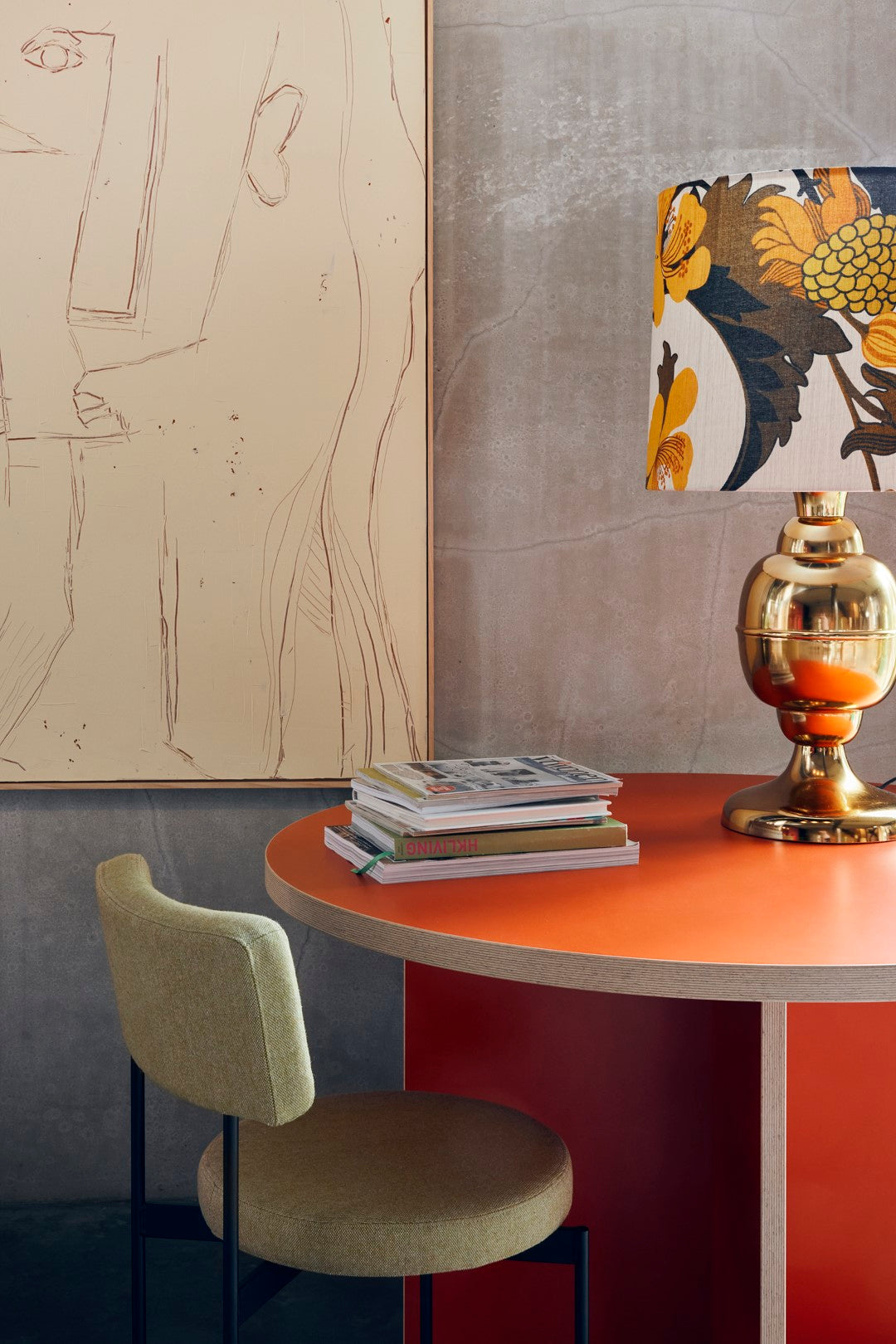 large retro style table lamp on orange table