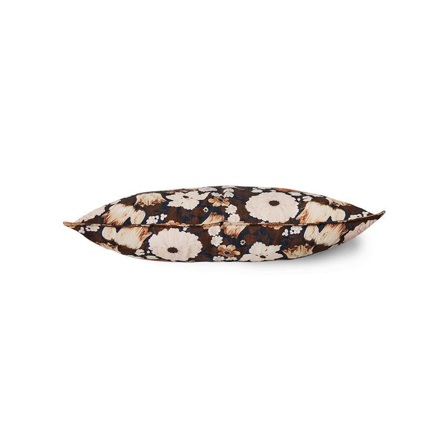 lumbar pillow with brown retro fabric flowers