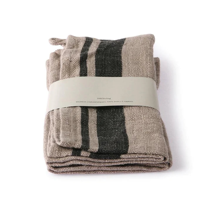 gray and charcoal striped linen napkins folded