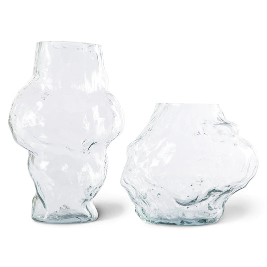 high and low glass cloud shaped transparent vases