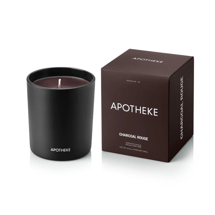 black vessel with rouge charcoal scented candle and 1 wick