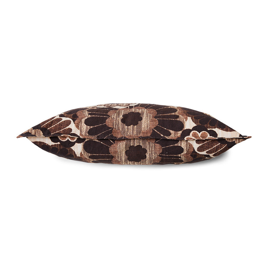 vintage inspired lumbar pillow with brown flowers