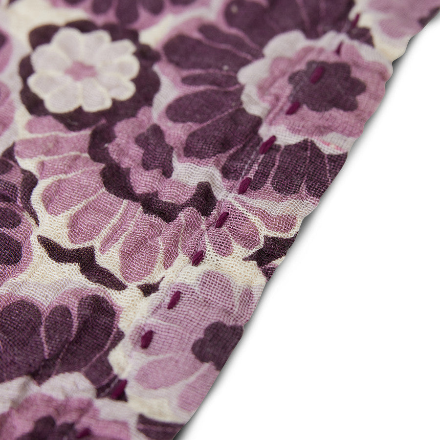 detail of floral burgundy cotton napkins