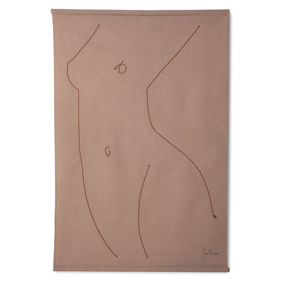 silhoutte of a woman with brown stiches on cotton