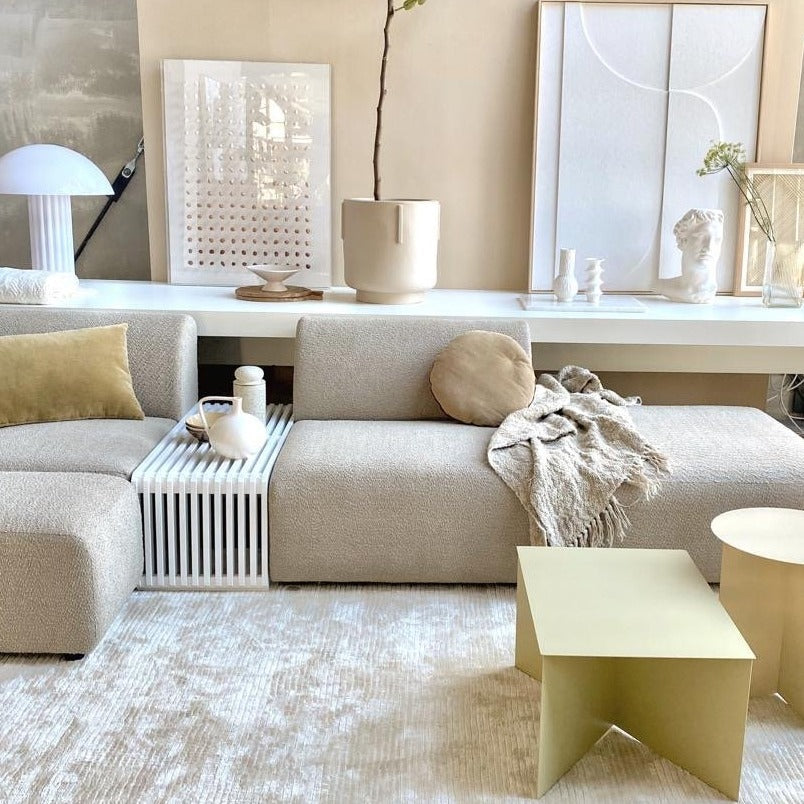 white slatted bench used as element in sofa