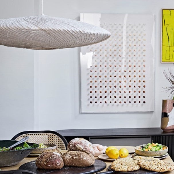 white, rice paper and bamboo, handcrafted UFO shaped white ceiling pendant light