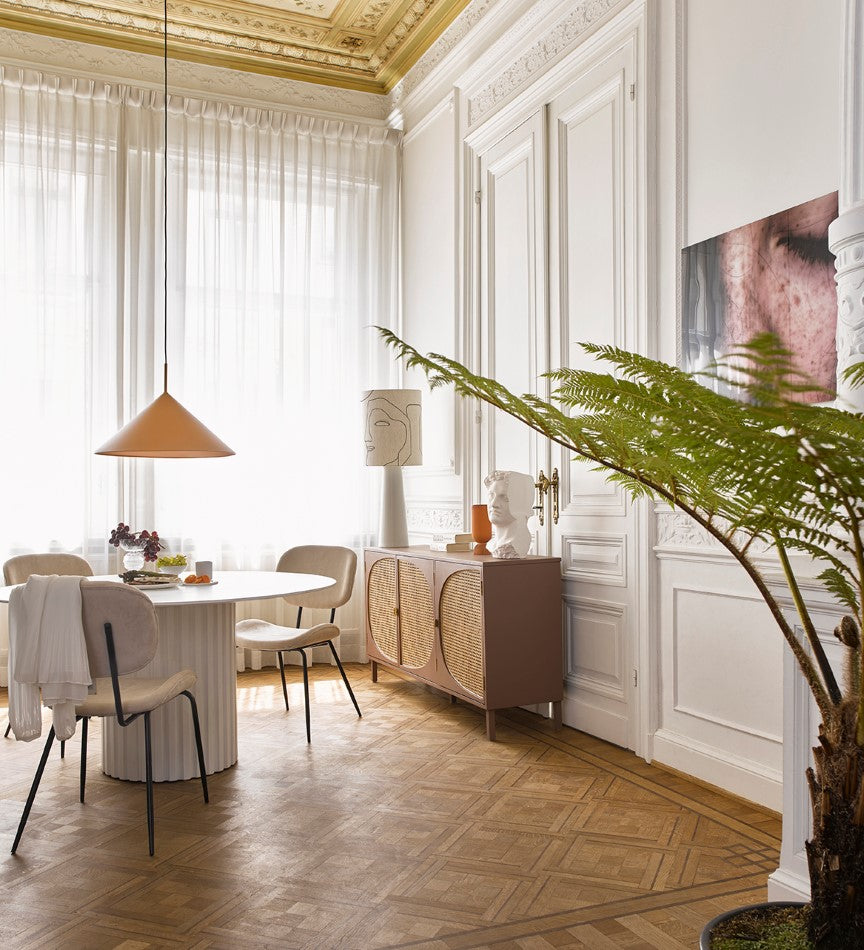 living room with mid century modern table lamp