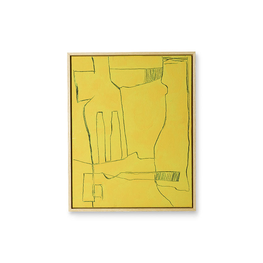 framed yellow abstract painting