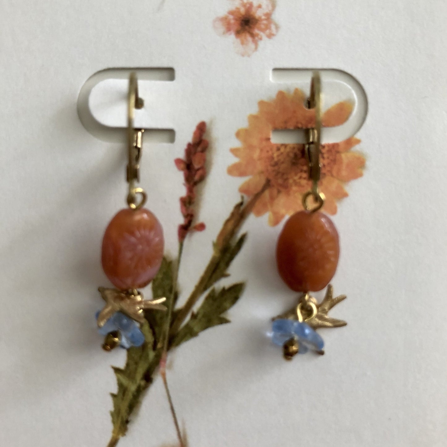 Double flower hummingbirds earrings