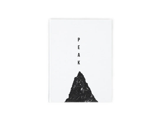 Black mountain silhouette with 'PEAK' text on a white background