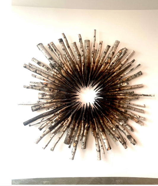 Decorative wall art with Birch wood design on a plain wall
