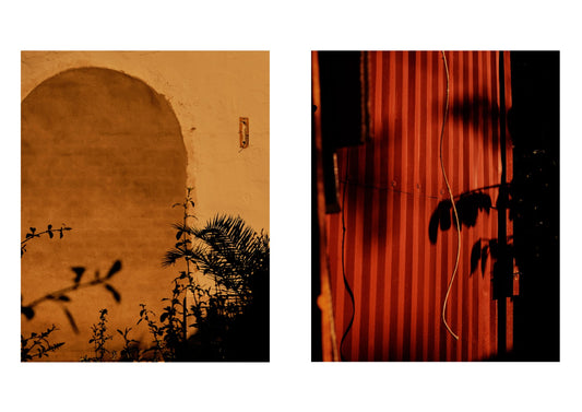 Two side-by-side images with abstract patterns and shadows.