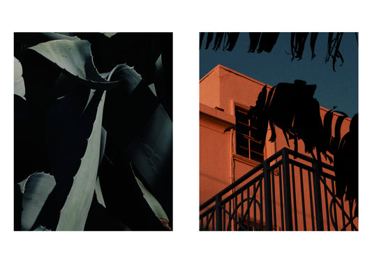 Two black and white and red and black silhouette images side by side.