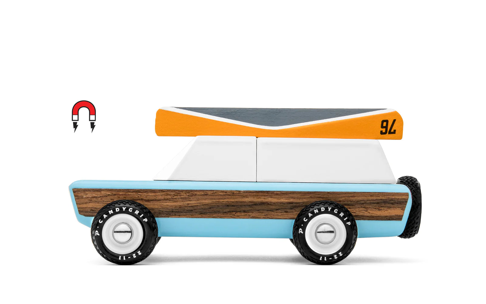 collectable wooden toy car Pioneer with canoe