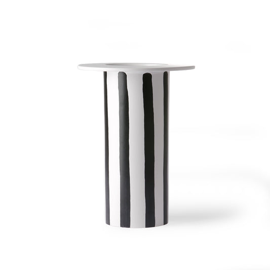 white vase with hand painted black stripes