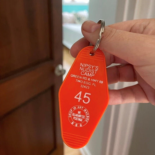 orange retro style motel keychain fob