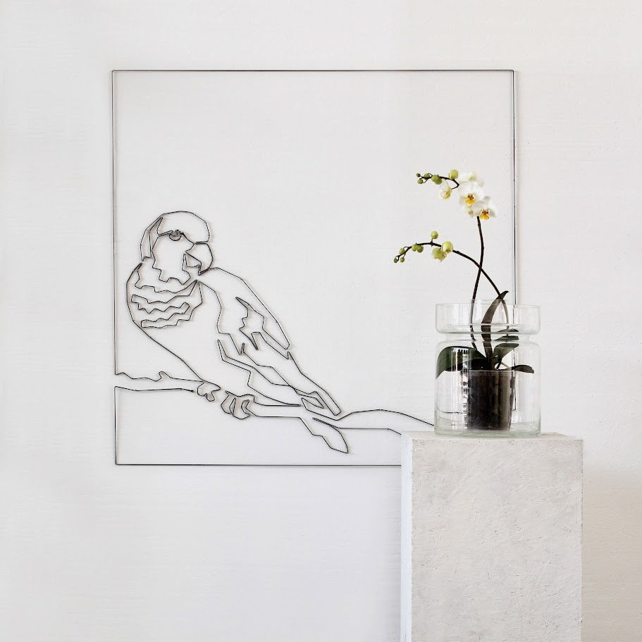 wall mural bird made from rope and nails