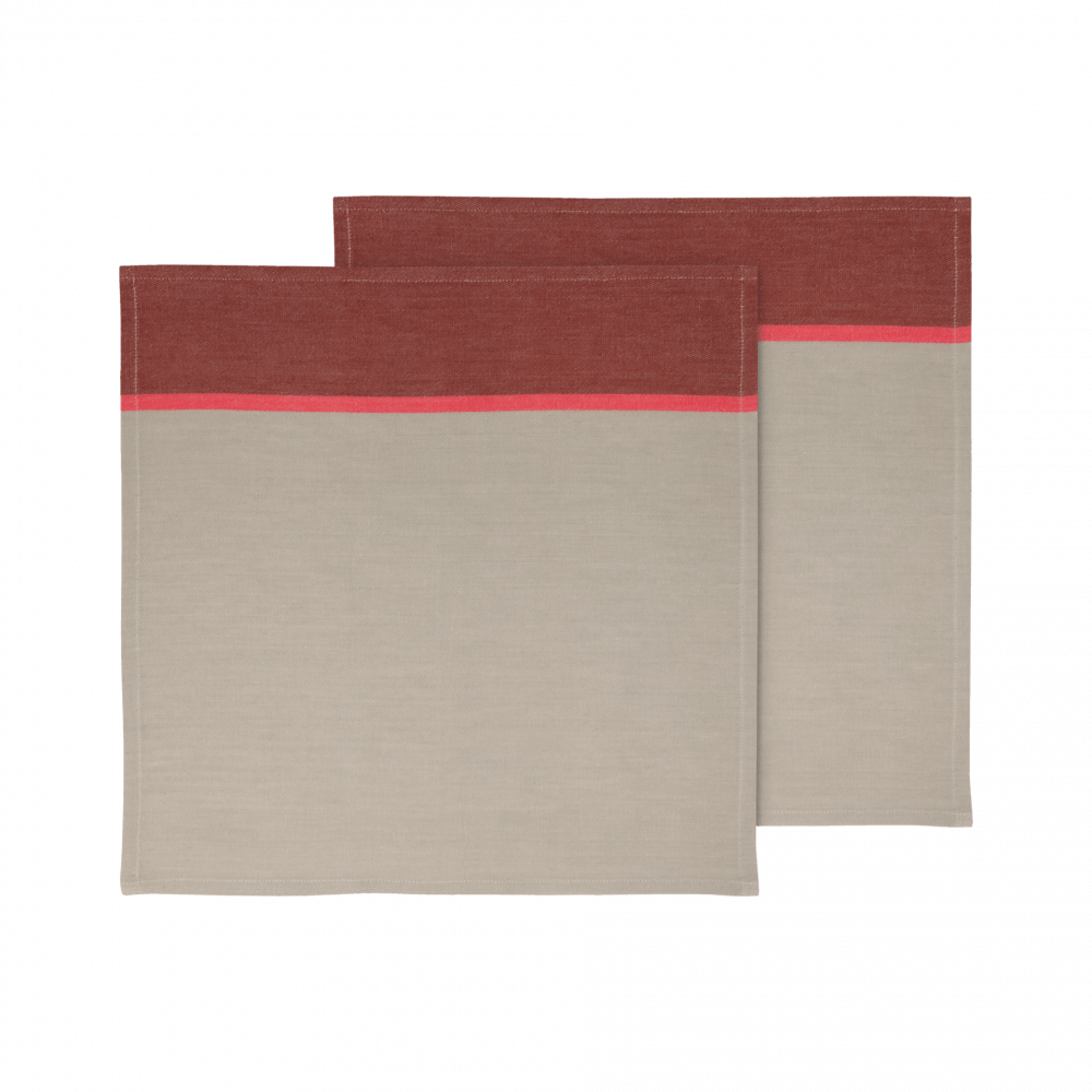 cotton napkins in two tones of red and light gray