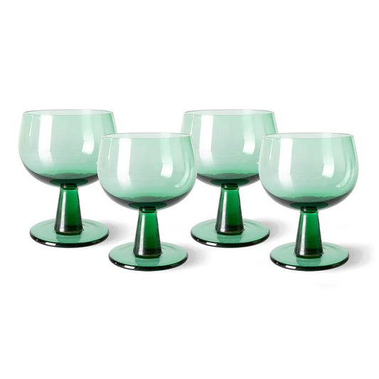 4 fern green low stem wineglasses