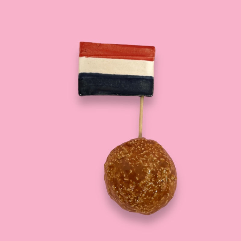 Ceramic round Dutch snack bitterbal with red white and blue flag