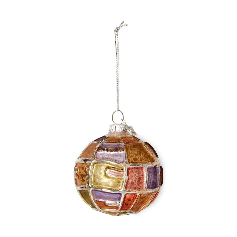 brutalist inspired hand painted glass Christmas ornament