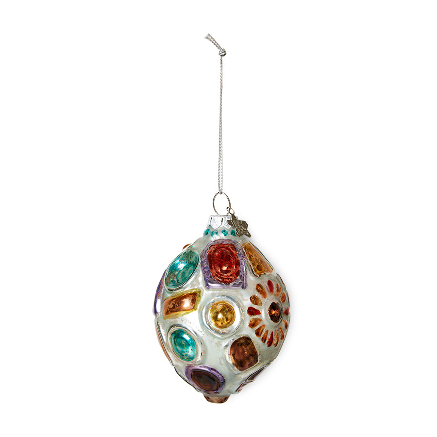 glass Christmas ornament with artsy design