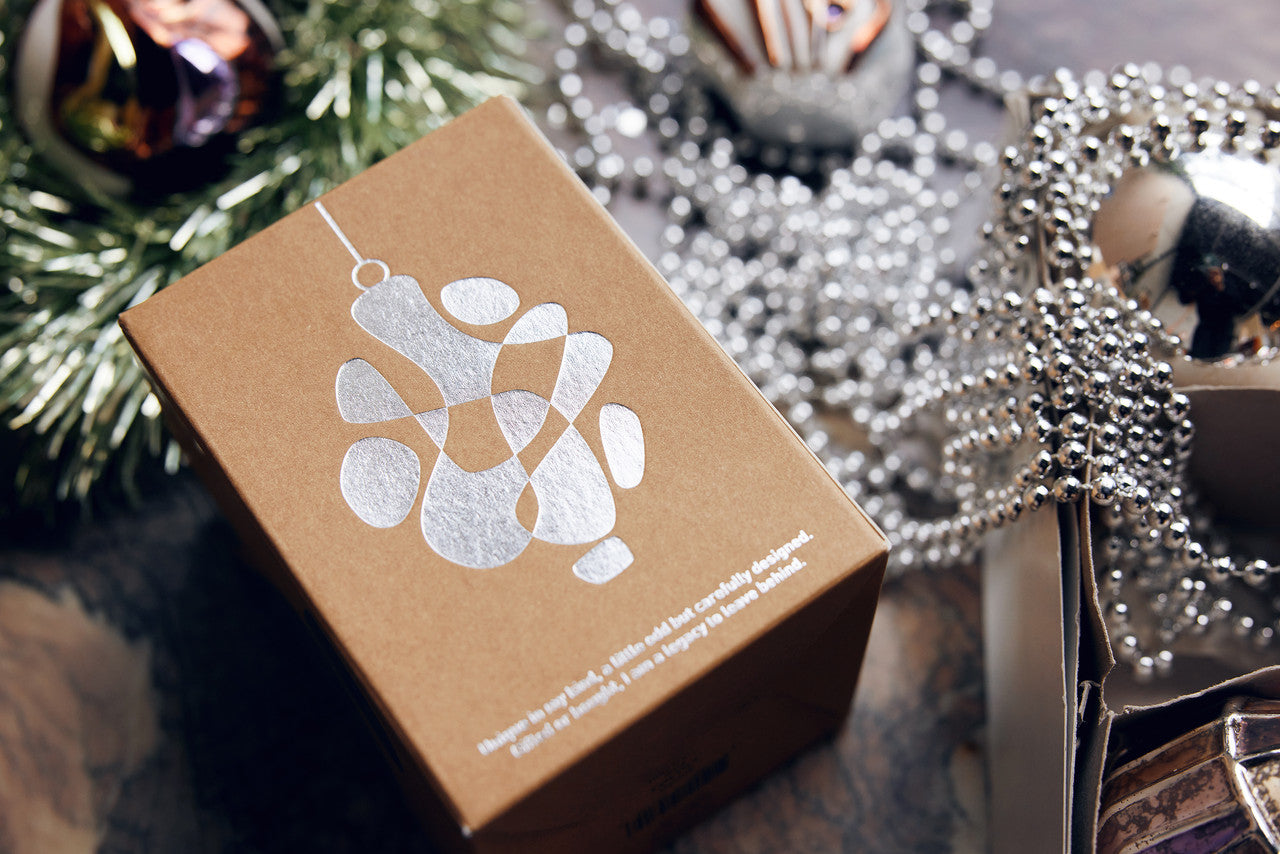 Christmas ornament gift box with silver foil