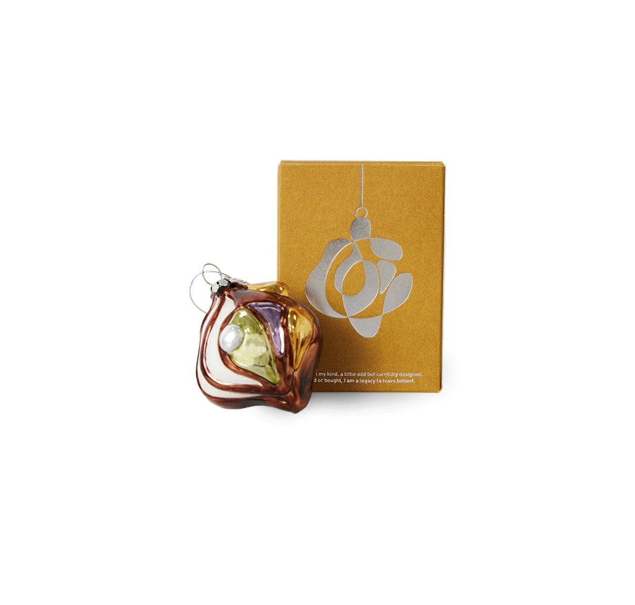 artistic Christmas ornament in warm colors with gift box