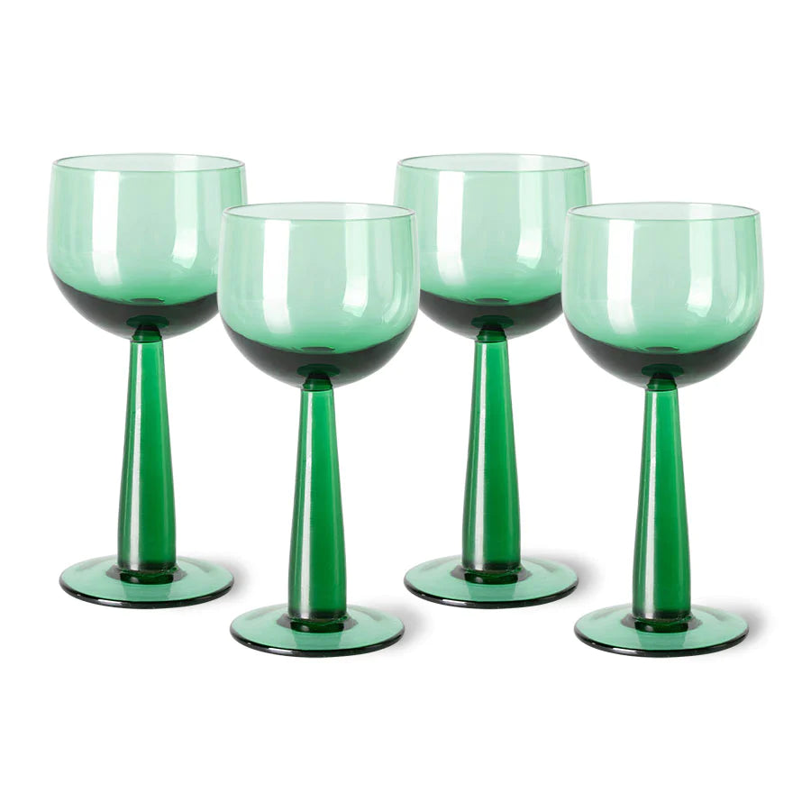 4 fern green high stem wineglasses