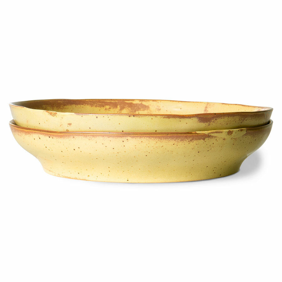 yellow and brown porcelain deep pasta plates