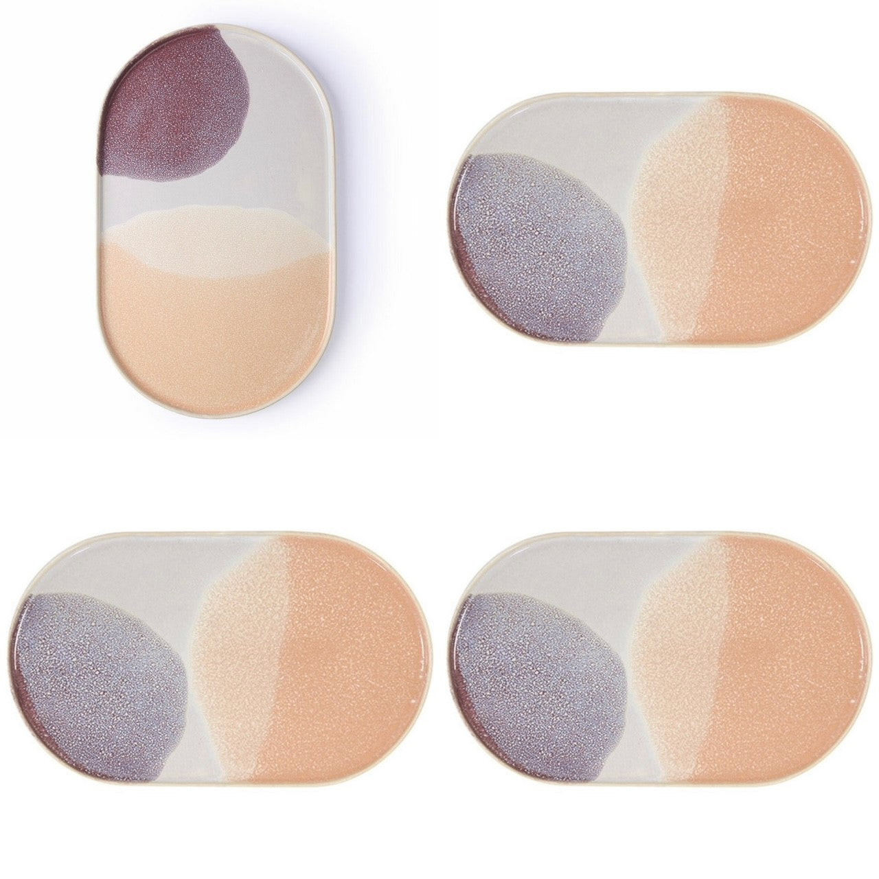 4 oval shaped stoneware plates with pastel color fiinish