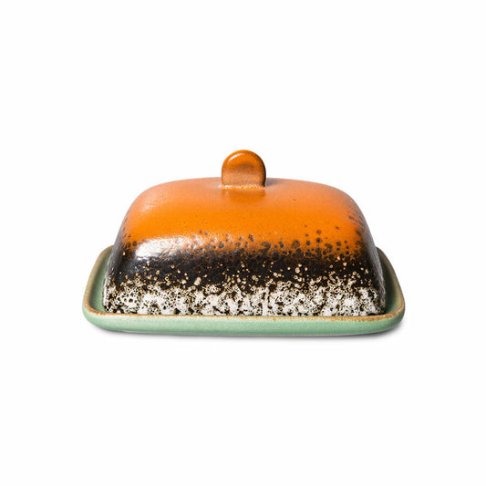 brown orange and green butterdish