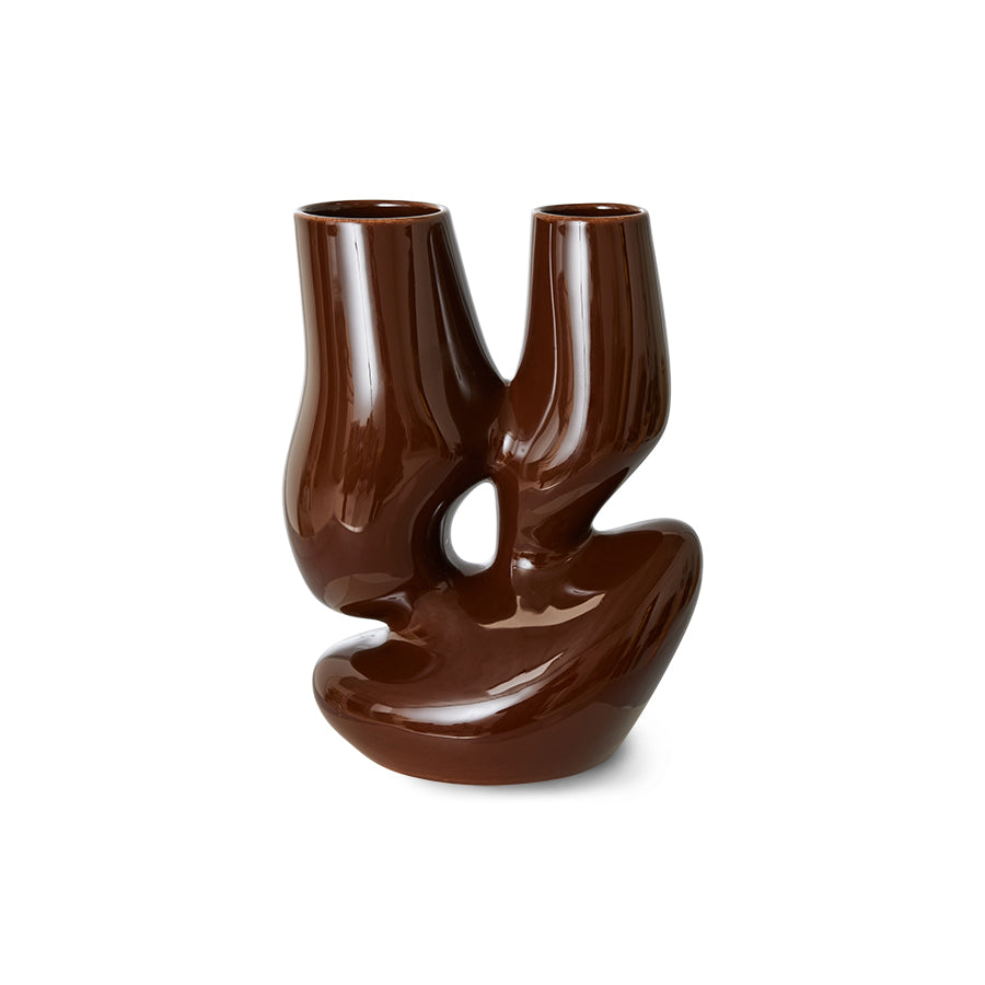 espresso brown organic shaped flower vase