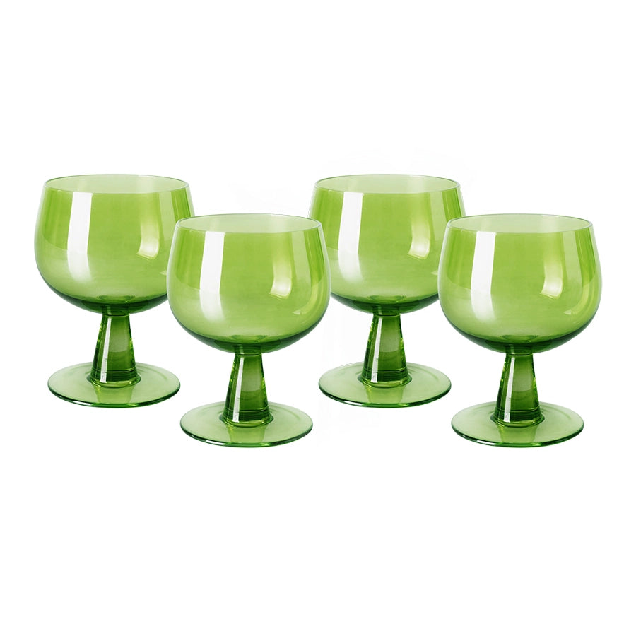4 low stem lime green wineglasses