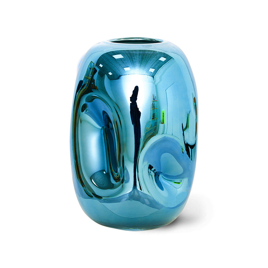 blue chrome shiny flower vase